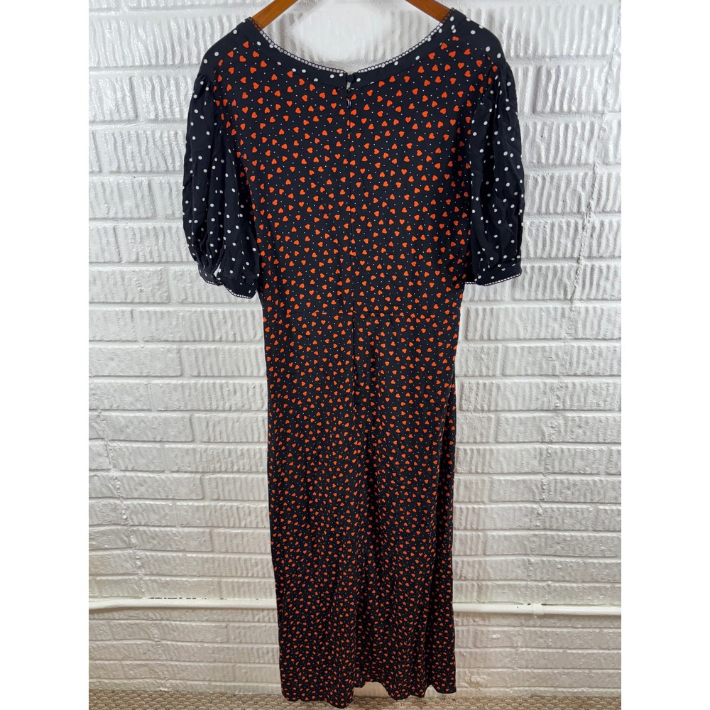 Maeve Anthropologie Heart Polka Dot V Neck A Line Midi Dress Large NWT - Picture 5 of 6